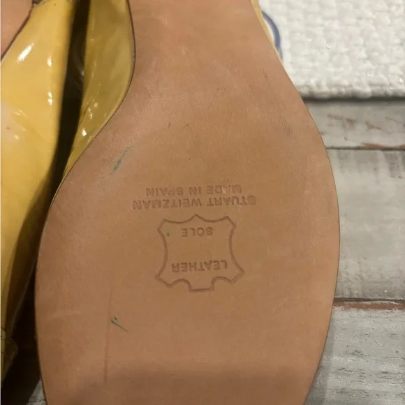 Stuart Weitzman Yellow Peep-Toe Buckle Flats - Picture 7 of 8